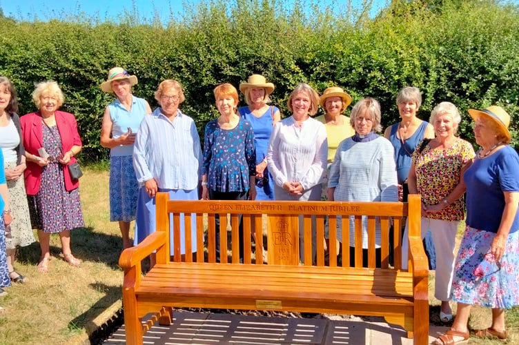 Platinum Jubilee bench donated by Farringdon Women’s Institute in All Saints Church churchyard, Farringdon.