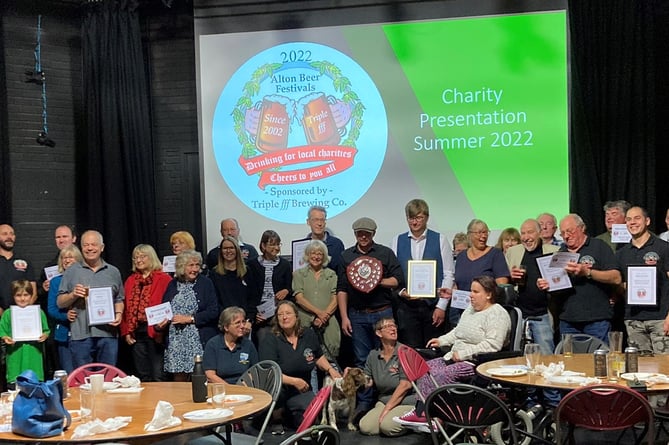 Alton Summer Beer Festival presentation of cheques and awards, Wessex Arts Centre, Alton College,  September 24th 2022.