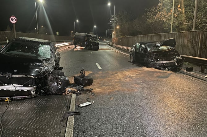 This is the aftermath of a head-on collision on the A3 at Guildford in the early hours of Monday morning