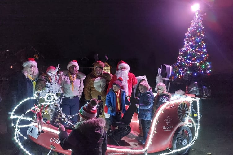 Santa Claus meets the 2nd Bentley Squirrels on his eco sleigh at Pax Hill, December 17th 2022.