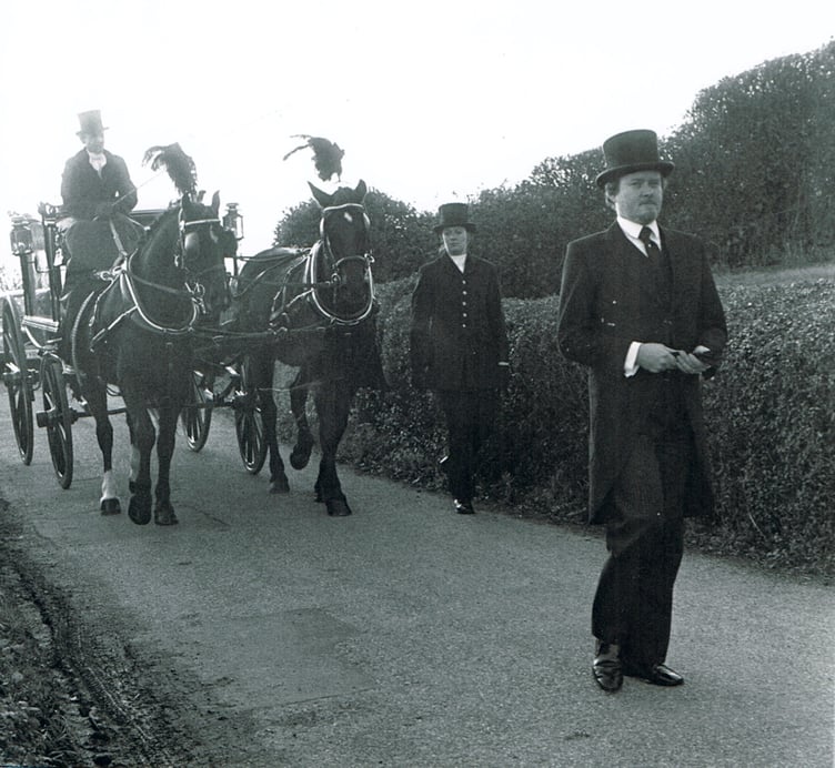 David Leggett, who has died aged 78, leads a traditional funeral cortège in Farnham