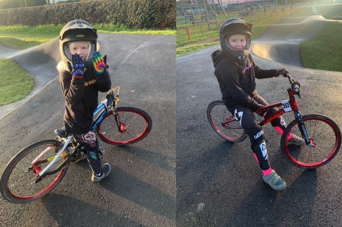 Ned Wills, left, and Betty Wills at BMX pump track, Anstey Park, Alton, December 18th 2022.
