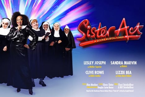 Poster for Sister Act at New Victoria Theatre, Woking, February 2023.