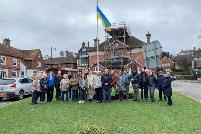 Ukrainian families and hosts observe minute's silence in Haslemere