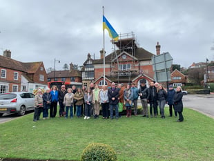 Ukrainian families and hosts observe minute's silence in Haslemere