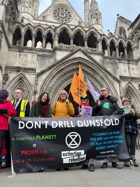 Don't Drill Dunsfold protestors at Royal Courts of Justice on Thursday
