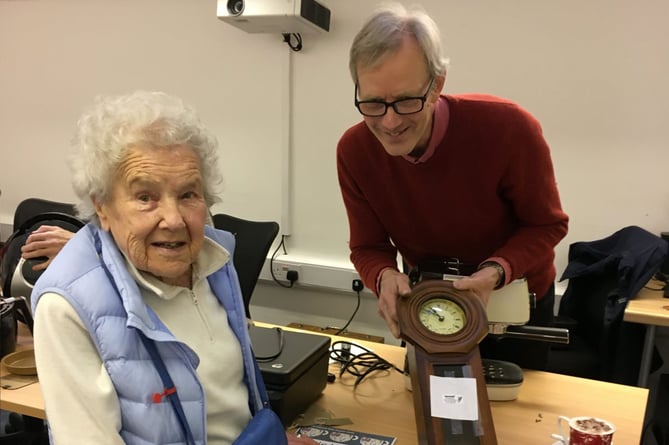  Eric Willner and Jennifer de Fries, who said she was delighted to have her clock repaired as she knows her hearing aids are working when she can hear it strike!