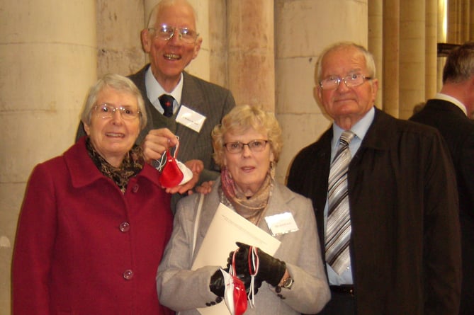 Four Marks churchgoers Jane Eckles and Robert Parker with  their spouses, Rod and Jane respectively, at York Minster after receiving their Maundy Money from King Charles III