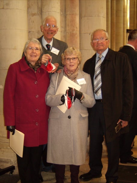 Four Marks churchgoers Jane Eckles and Robert Parker with their spouses, Rod and Jane respectively, at York Minster after receiving their Maundy Money from King Charles III