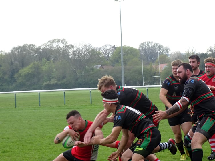 Joss Haslett dives over for Petersfield’s try against Millbrook in the Hampshire Plate final at Penns Place