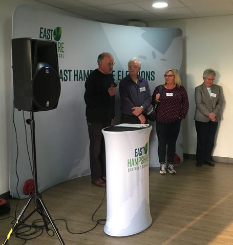 Michael Smith, East Hampshire election count, Taro Leisure Centre, Petersfield, May 5th 2023.
