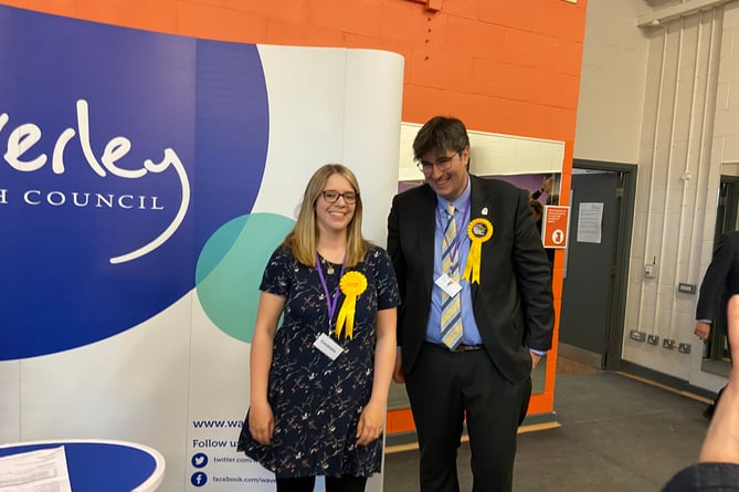 Waverley's Lib Dem leader Paul Follows and his fellow Godalming Central and Ockford councillor Victoria Kiehl celebrate their elections last Friday