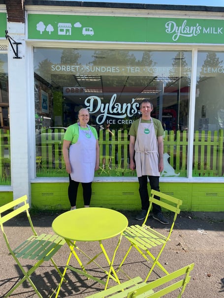 Dylan's Ice Cream founder Ben Govier with his manager Marie Hughes in their award winning parlour at Junction Place, Haslemere
