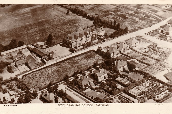 An aerial view of Farnham boys grammar school in Morley Road –then surrounded by the open countryside south of Farnham