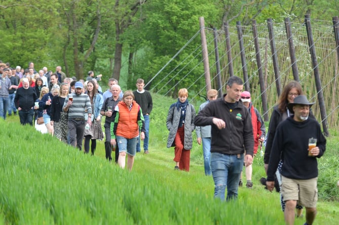 Head brewer Miles Chesterman (third from right) joins the ‘Beating the Bounds' walk