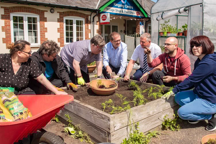 Jane Kincaid (far left), David Piper (fourth from left) and Andy Bright (fifth from left) at the Kingsley Organisation, June 2023.