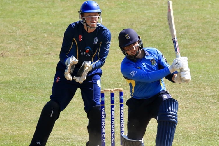 Sam Ruffell hits out during his match-winning 52 at Ventnor in the Southern Premier Cricket League Twenty20 Cup