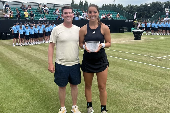 Jodie Burrage with coach Craig Veal after reaching the Nottingham Open final