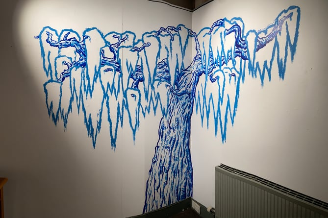 Tree mural by Andrew Sviridov, Allen Gallery, Alton, July 2023.