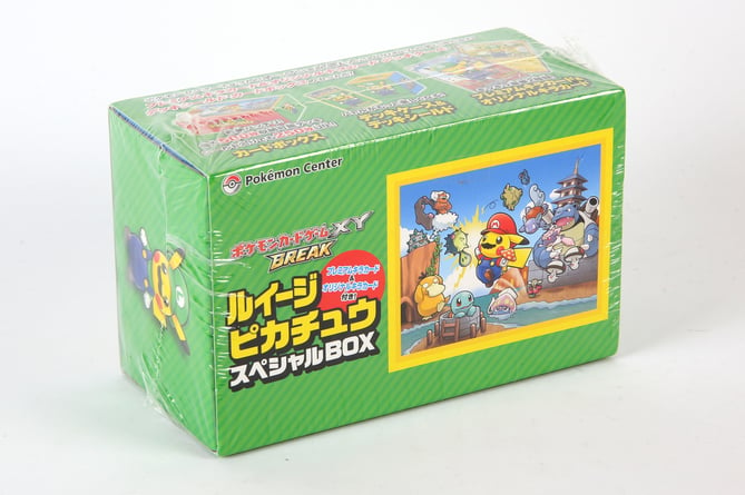 This Pokémon Trading Card Game Japanese Luigi Pikachu XY sealed promo box will be auctioned by Ewbank's