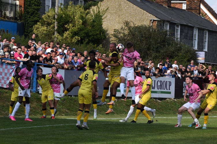 Farnham Town push for an equaliser against Chesham United