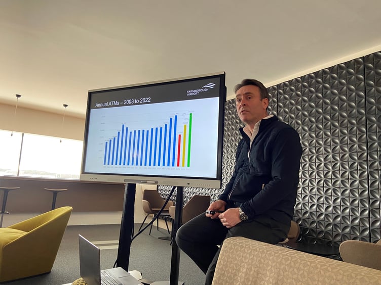 Farnborough Airport CEO Simon Geere addresses members of the national and local press in February – when the airport’s bold expansion plans were first hinted at...
