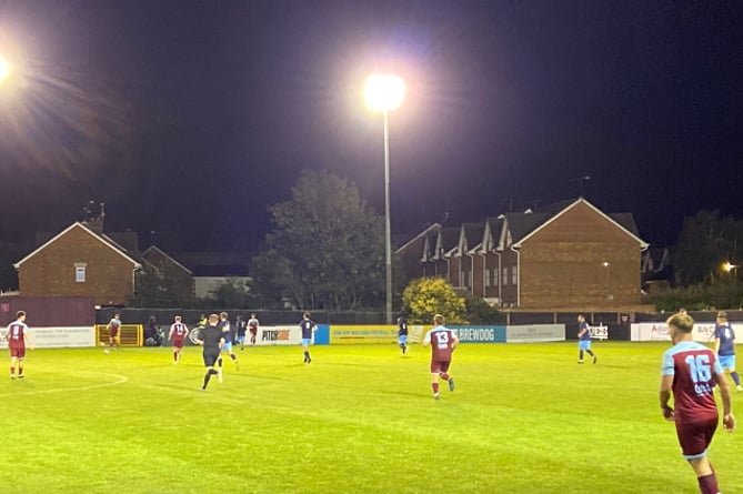 Action from Farnham Town's 4-1 win against Horley Town in the first round of the Premier Challenge Cup
