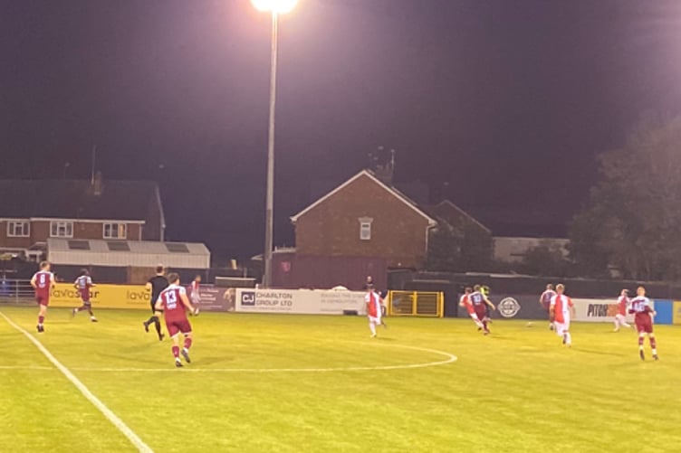 Action from Farnham Town's 3-0 win against Knaphill