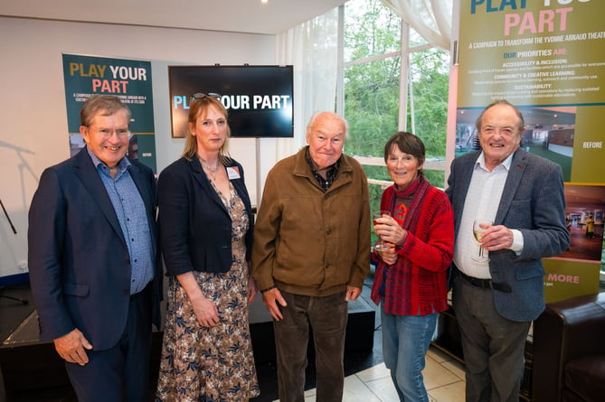At the launch of the Play Your Part campaign at the Yvonne Arnaud Theatre in Guildford, from left, are Yvonne Arnaud Theatre chair Stephen Bampfylde, director and chief executive Joanna Read, and actors Timothy West, Susan Jameson and James Bolam.