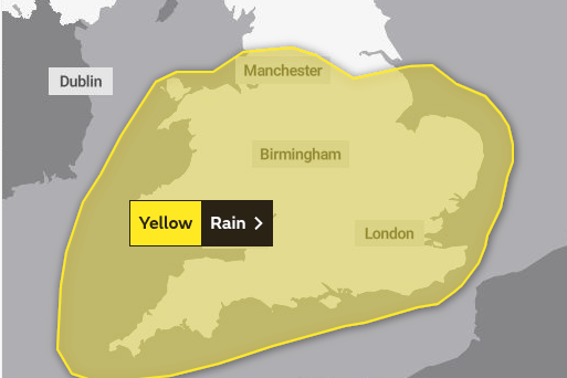 The Met Office has issued a yellow weather warning for the entirety of southern England, with heavy rain and strong winds forecast overnight into Friday morning