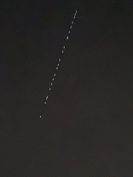 Starlink satellites as seen in the skies above Alton on Sunday, October 22