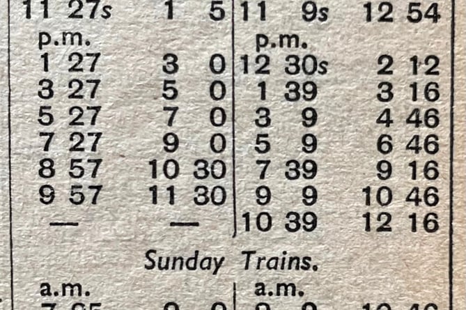 An extract of the Bordon  timetable from the ABC Railway Guide, April 1956