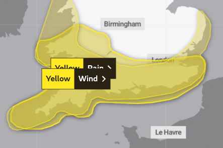 Two weather warnings are now in place for Wednesday and Thursday, warning of heavy rain and very strong winds across southern England