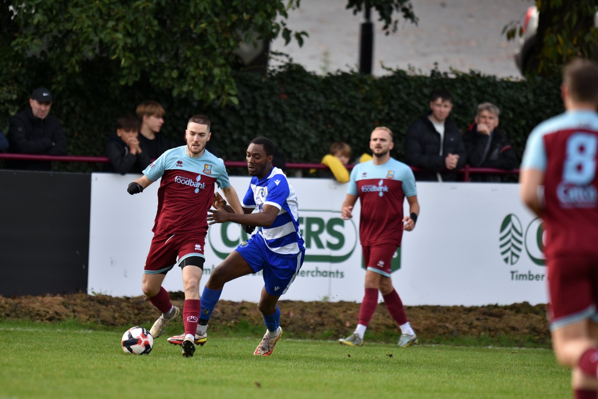 Hat-trick hero Darryl Sanders on the ball during Farnham Town’s 5-1 win