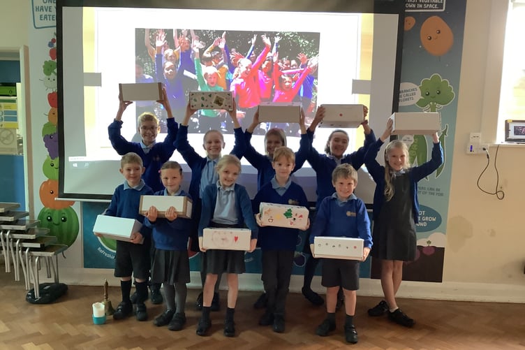 Ropley CE Primary School children support Wessex Rotary Shoebox Appeal, November 2023.