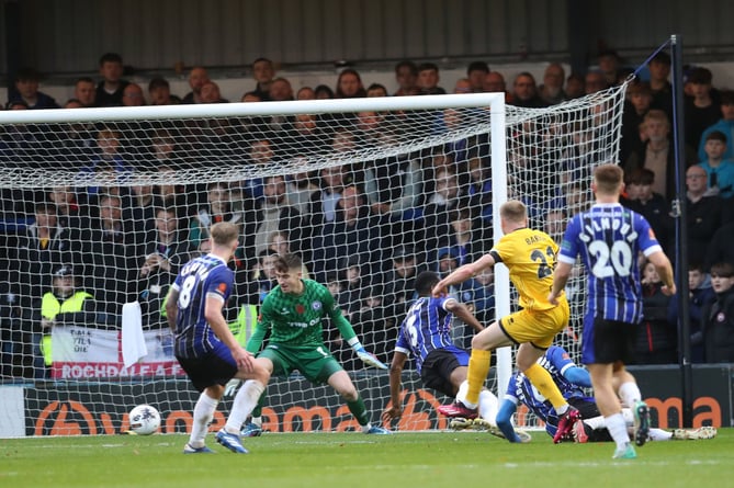Jack Barham fires Aldershot Town into the lead at Rochdale