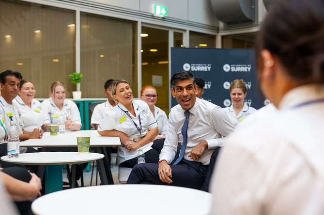 Prime Minister Rishi Sunak and Ms Richardson meet nursing students and staff from the School of Health Sciences at the University of Surrey
