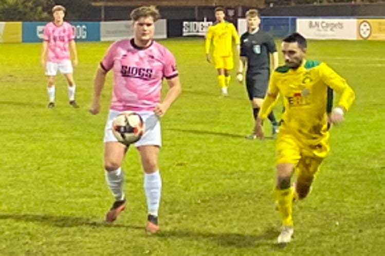 Action from Farnham Town's 5-4 defeat against Rayners Lane in the Premier Challenge Cup