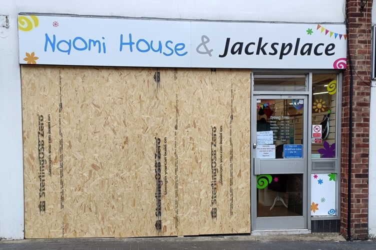 The Naomi House & Jacksplace charity shop in Alton after vandals smashed its window on January 27th 2024.