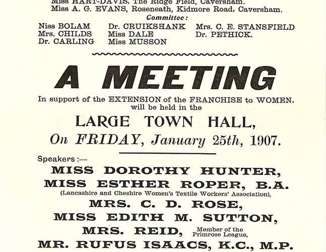 A handbill advertising Dorothy Hunter as a speaker at Reading Women’s Suffrage Society meeting on January 25, 1907