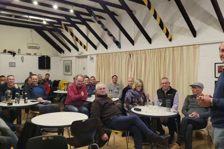 The audience in the West Meon Pavilion for the
Sky Surfing Club prize giving, March 2024.