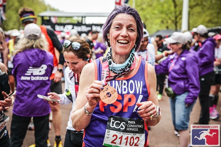 Anna Rainbow medal from London Marathon