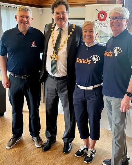 Petersfield Golf Club captain Simon Baigent (left), Petersfield mayor Cllr JC Crissey, ladies' captain Heidi Oliver and seniors' captain Stuart Garland