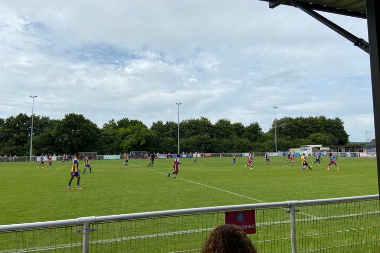 Action from Badshot Lea's extra preliminary round Emirates FA Cup tie against Stansfeld