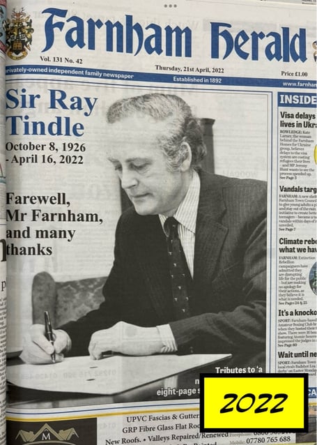 Sir Ray Tindle Obituary Front Page
