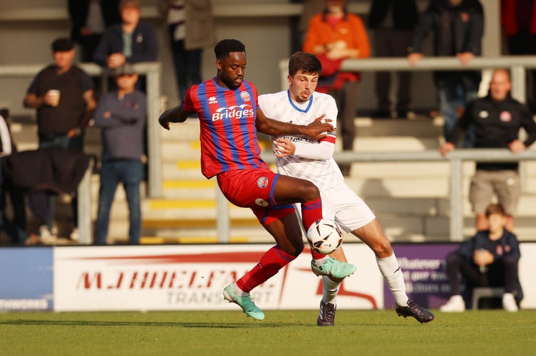 Aldershot Town's Christian Maghoma in action at AFC Fylde (Photo: Ian Morsman)