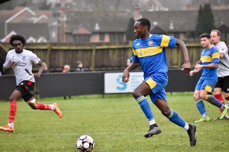 Petersfield Town's Asad Ssemwogerere in action against Horsham YMCA (Photo: Dean Tricker)