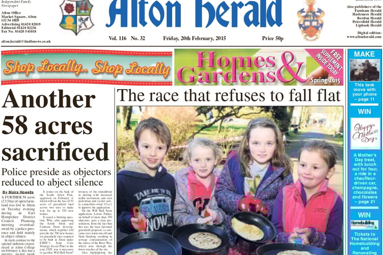 A front page of the Alton Herald from Friday, February 20, 2015