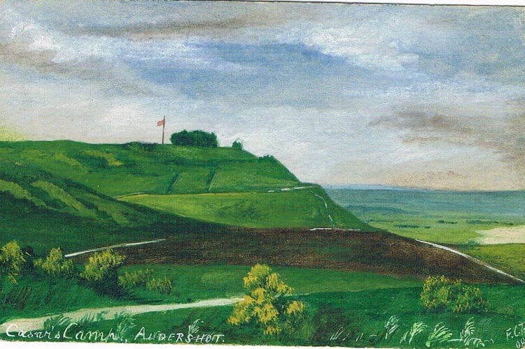 This 1908 postcard of Caesar's Camp shows what a commanding position the heathland north of Farnham has over the area.