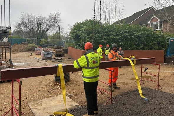 Workers carrying out the construction of the new Phyllis Tuckwell Hospice in Farnham